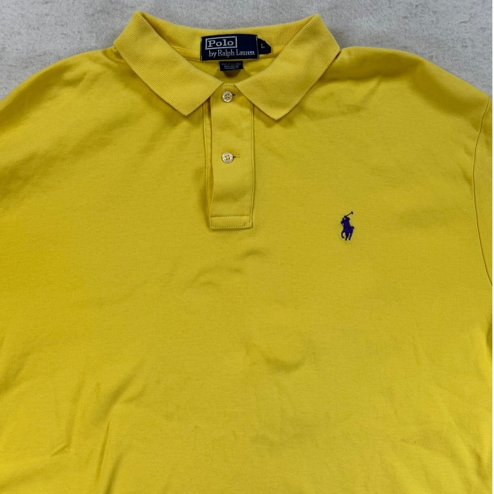 Polo Ralph Lauren Mens Large Yellow Short Sleeve Cotton Polo Shirt Purple Pony